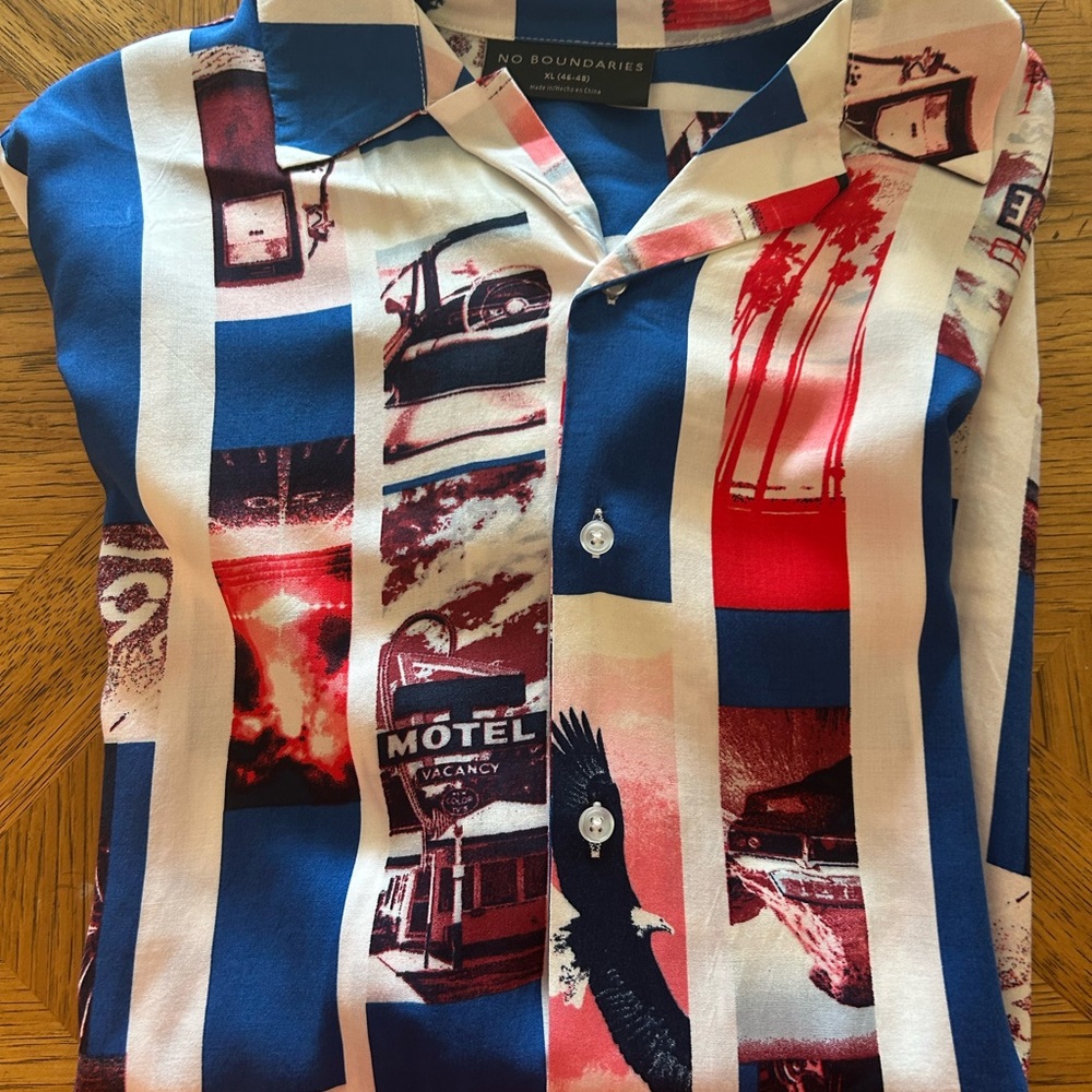 No Boundaries Blue and Red Casual Button Down Shirt